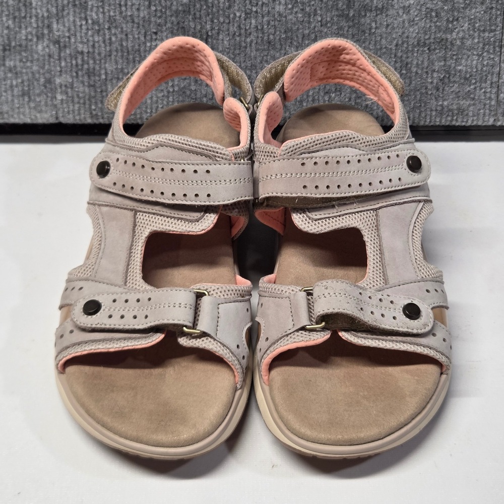 SAS Embark Taupe Leather Comfort Sandals Womens 8.5 M Walking Shoes Pink Lining